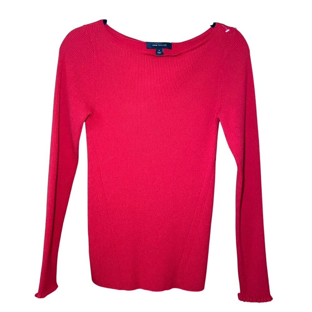 Vintage Ann Taylor - Red Ribbed Boat Neck Top